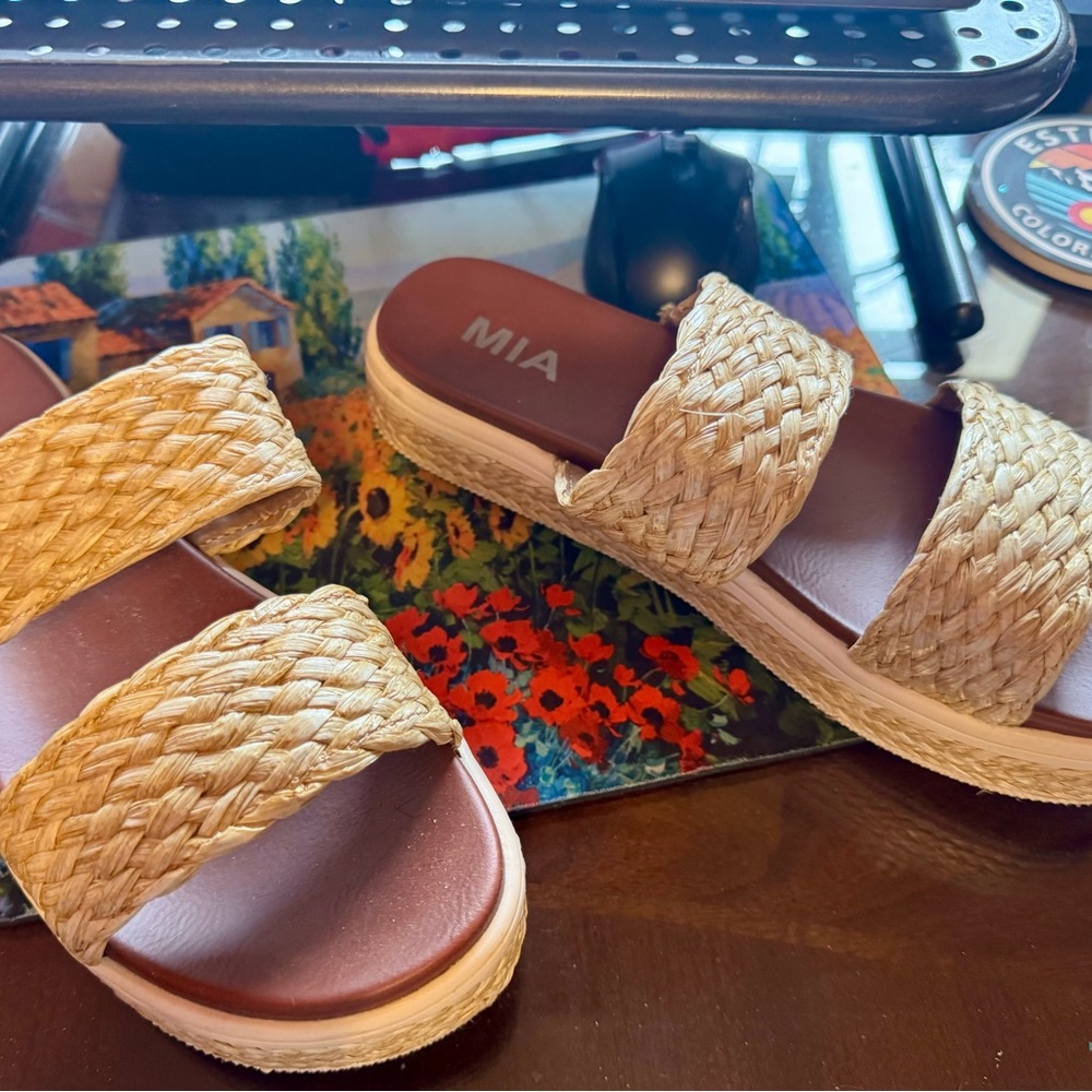 MIA Woven Straw Slide Sandals